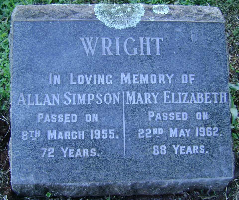 WRIGHT Allan Simpson -1955 &amp; Mary Elizabeth -1962