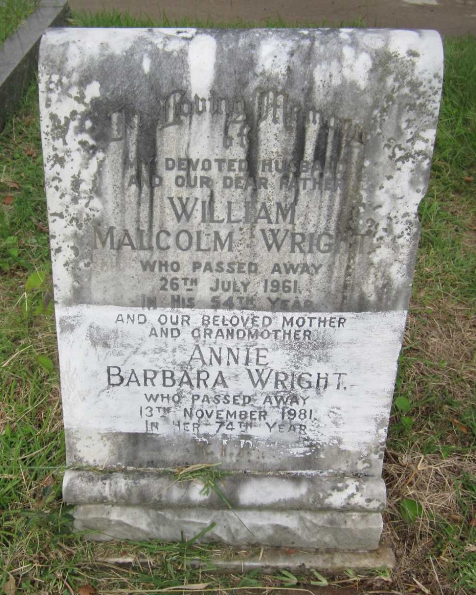 WRIGHT William Malcolm -1961 &amp; Annie Barbara -1981