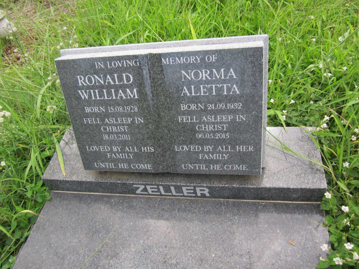 ZELLER Ronald William 1928-2011 &amp; Norma Aletta 1932-2015