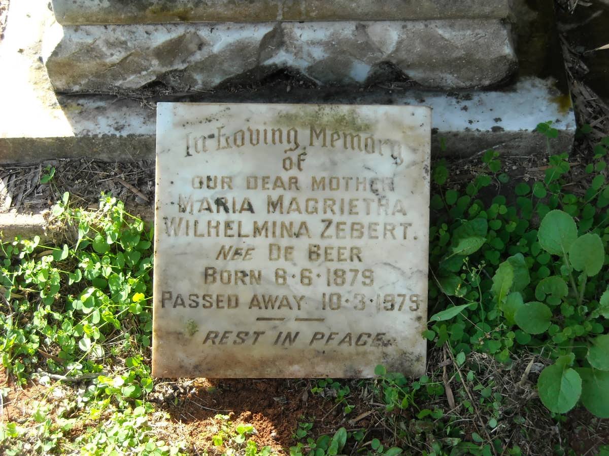 ZEBERT Alfred August -1929 &amp; Maria Magrietha Wilhelmina nee DE BEER 1879-1979