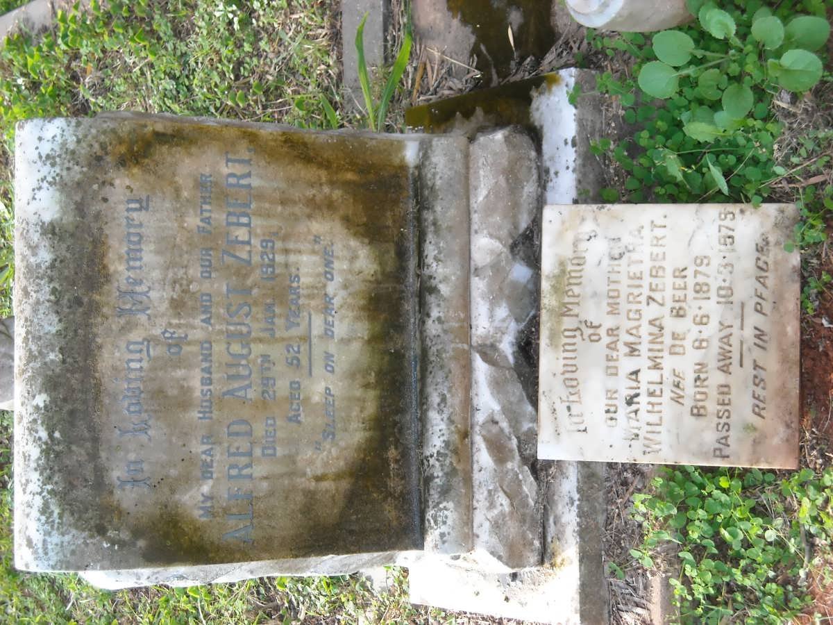 ZEBERT Alfred August -1929 &amp; Maria Magrietha Wilhelmina nee DE BEER 1879-1979