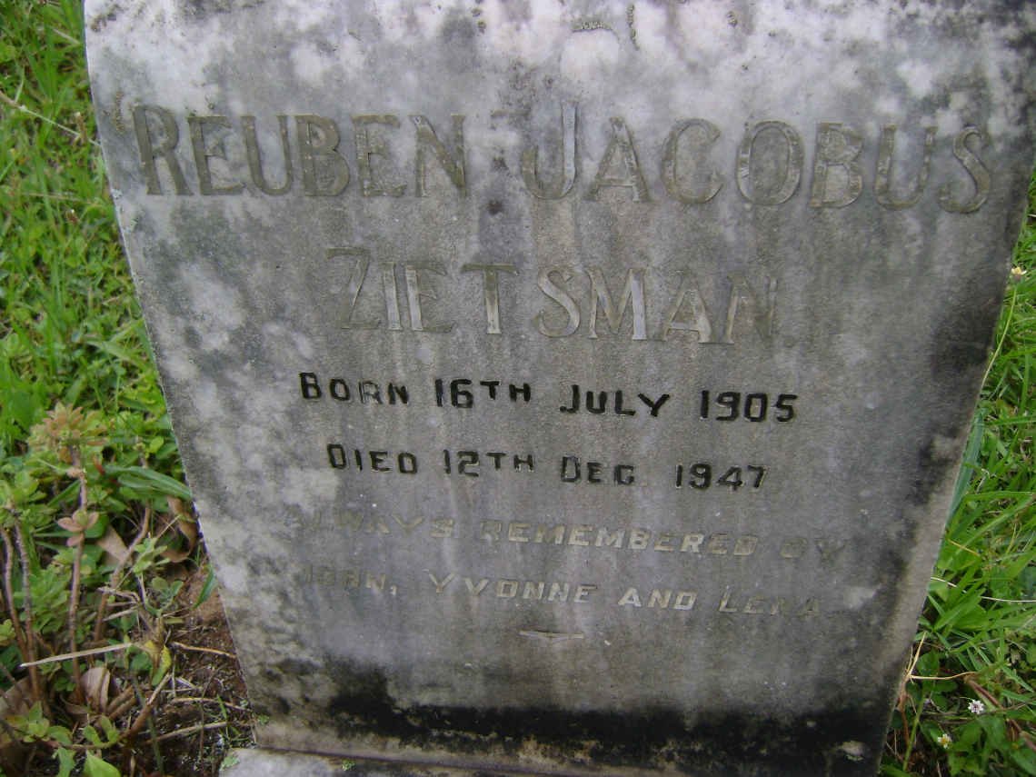ZIETSMAN Reuben Jacobus 1905-1947