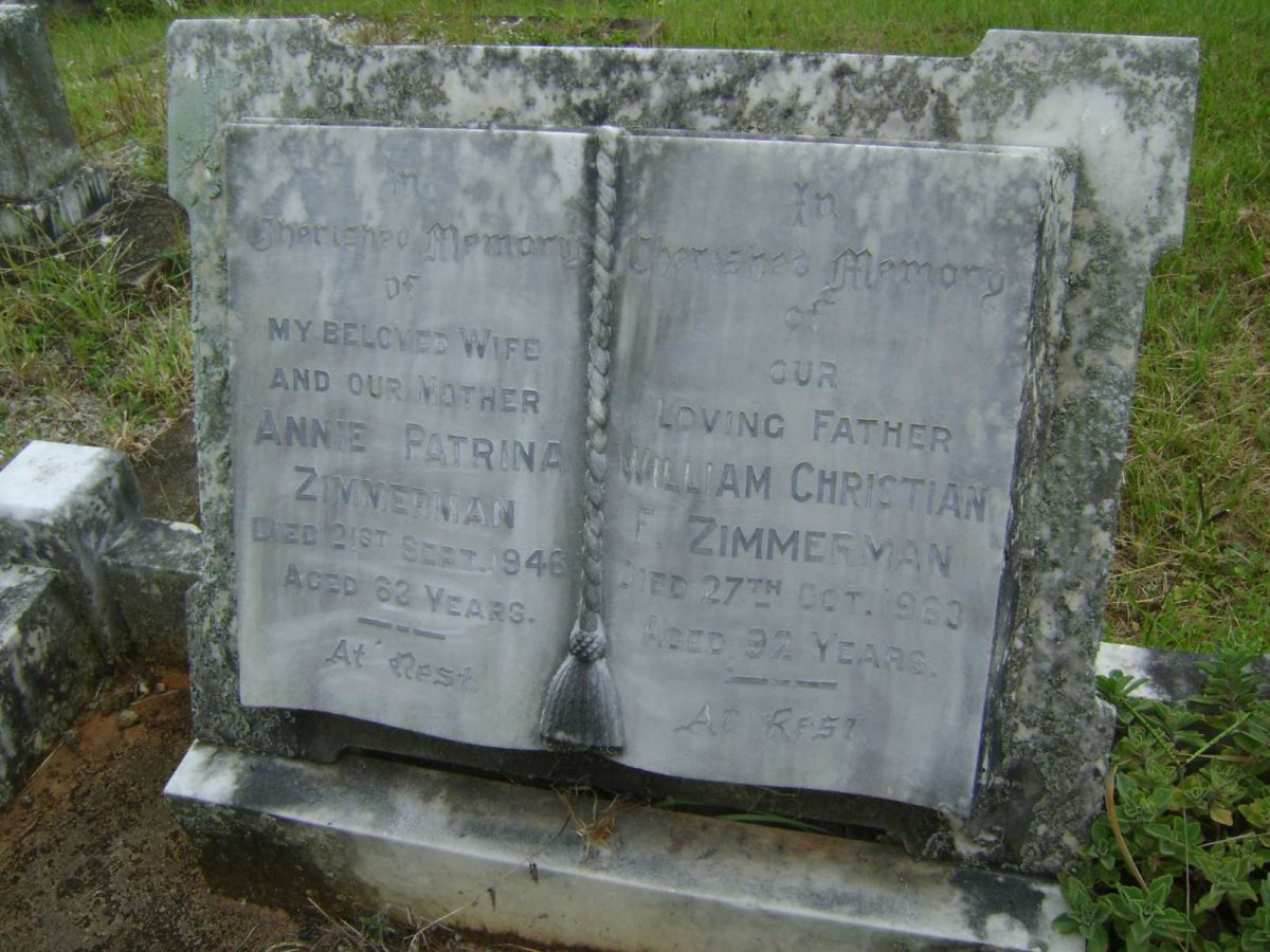 ZIMMERMAN William Christian F. -1963 &amp; Annie Patrina -1946