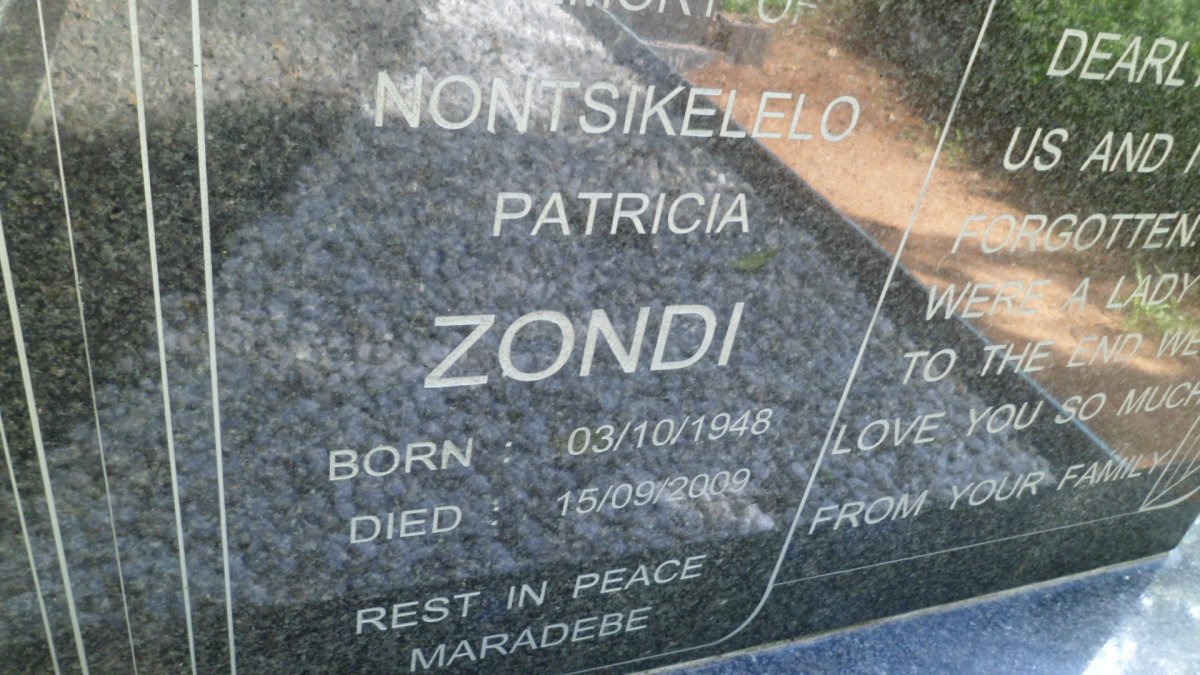 ZONDI Montsikelelo Patricia 1948-2009