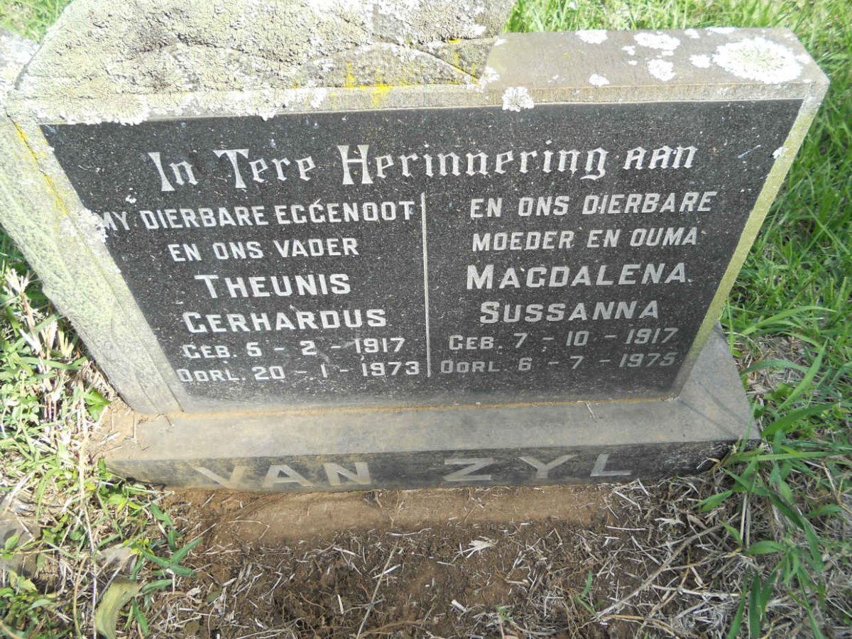 ZYL Theunis Gerhardus, van 1917-1973 &amp; Magdalena Sussanna 1917-1975 