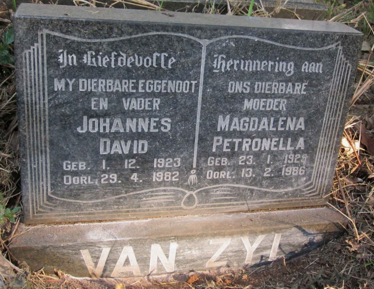ZYL Johannes David, van 1923-1982 &amp; Magdalena Petronella 1925-1986