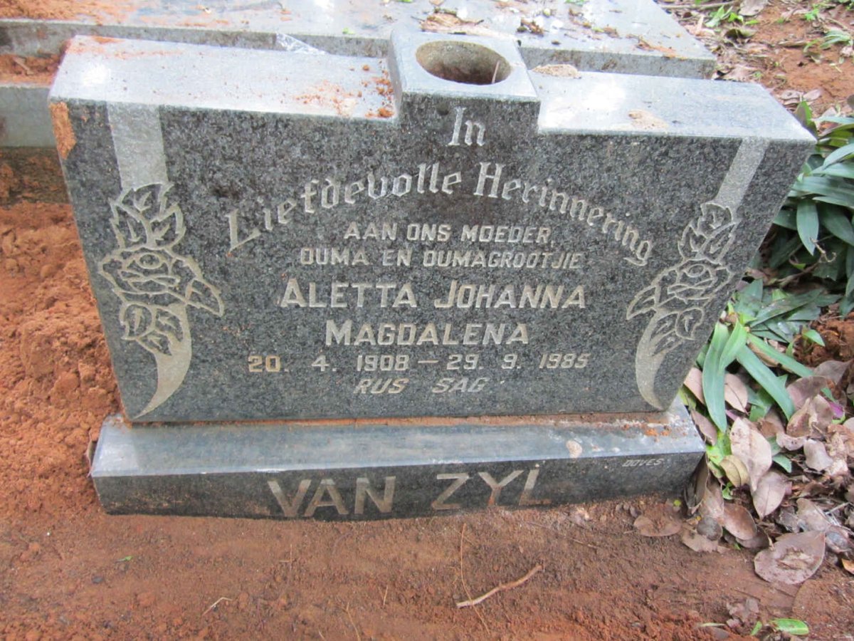 ZYL Aletta Johanna Magdalena, van 1908-1985