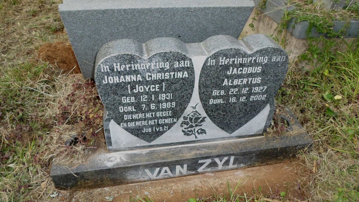 ZYL Jacobus Albertus, van 1927-2002 &amp; Johanna Christina 1931-1989