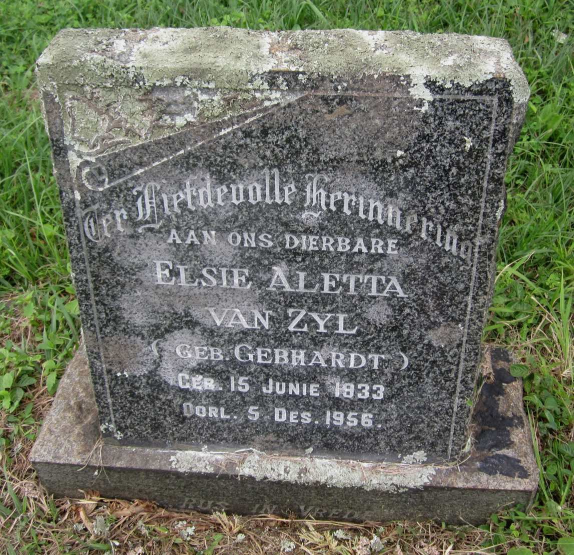 ZYL Elsie Aletta, van nee GEBHARDT 1933-1956
