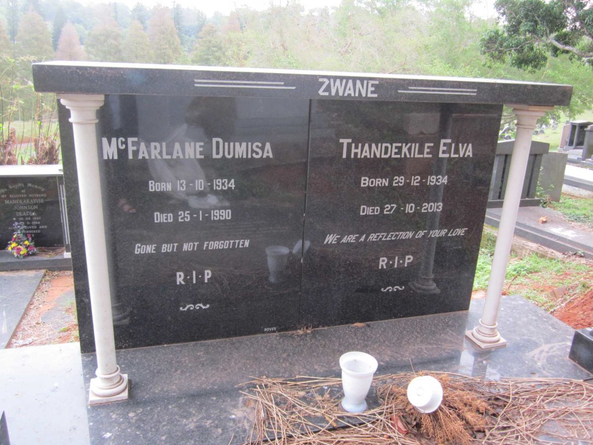 ZWANE McFarlane Dumisa 1934-1990 &amp; Thandekile Elva 1934-2013