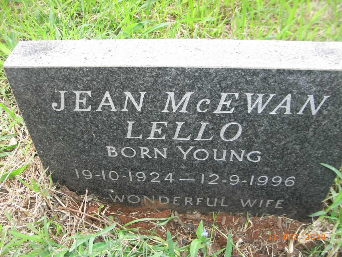 LELLO Jean McEwan nee YOUNG 1924-1996