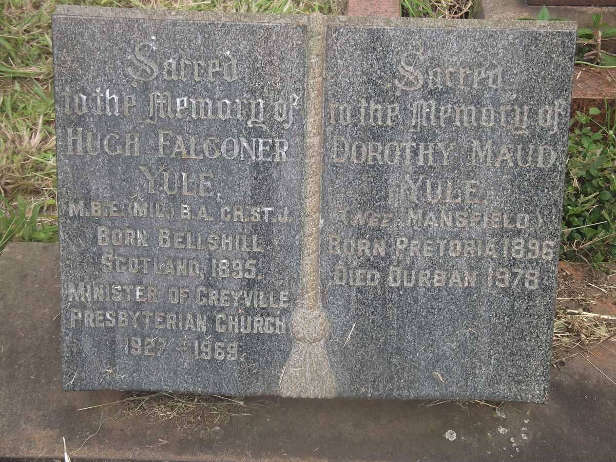 YULE Hugh Falconer 1895-1969 &amp; Dorothy Maud MANSFIELD 1896-1978