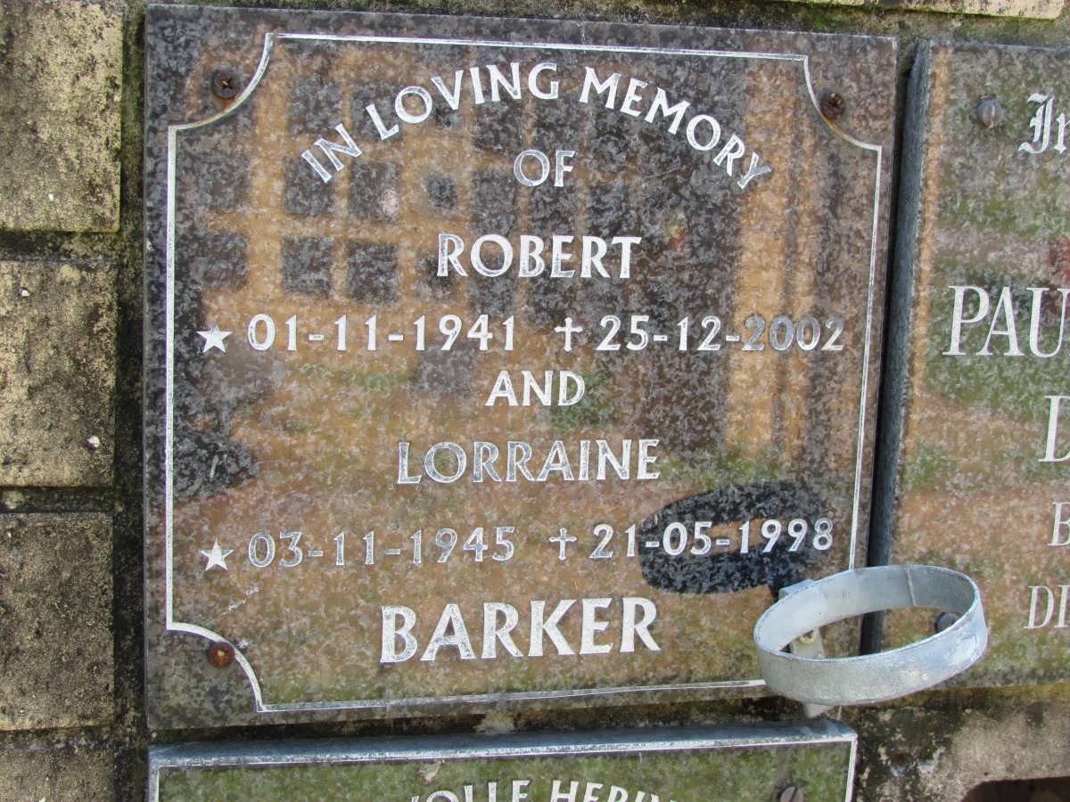 BARKER Robert 1941-2002 &amp; Lorraine 1945-1998