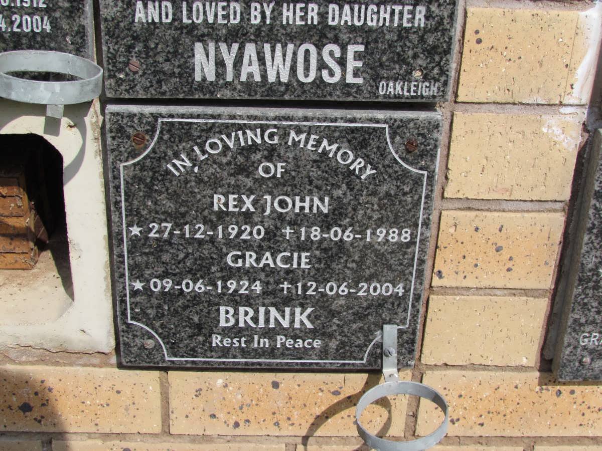 BRINK Rex John 1920-1988 &amp; Gracie 1924-2004