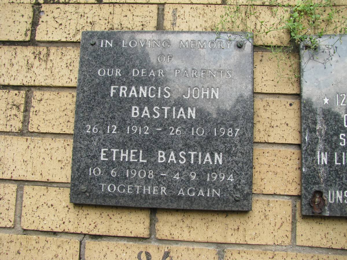 BASTIAN Francis John 1912-1987 &amp; Ethel 1908-1994
