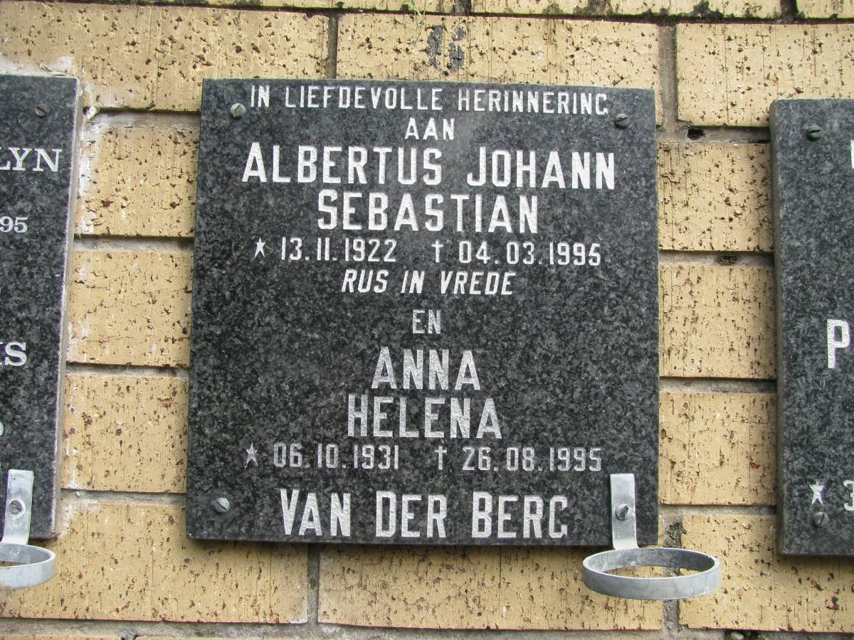 BERG Albertus Johann Sebastian, van der 1922-1995 &amp; Anna Helena 1931-1995