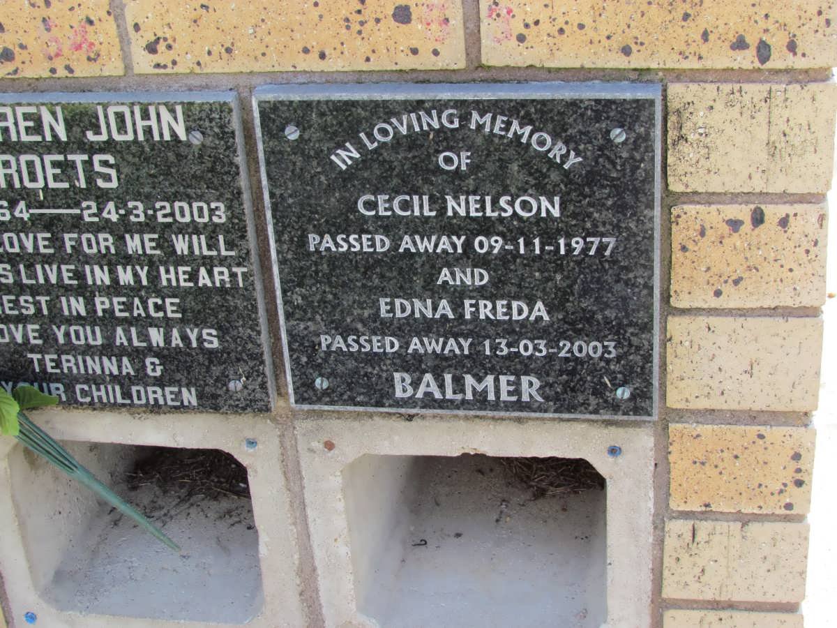 BALMER Cecil Nelson -1977 &amp; Edna Freda -2003