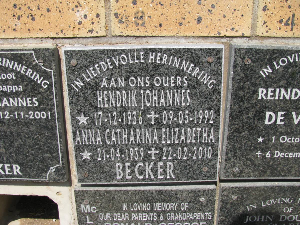 BECKER Hendrik Johannes 1936-1992 &amp; Anna Catharina Elizabetha 1939-2010