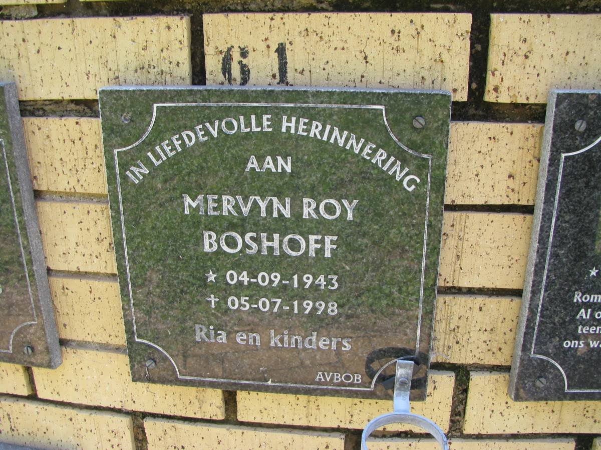 BOSHOFF Mervyn Roy 1943-1998