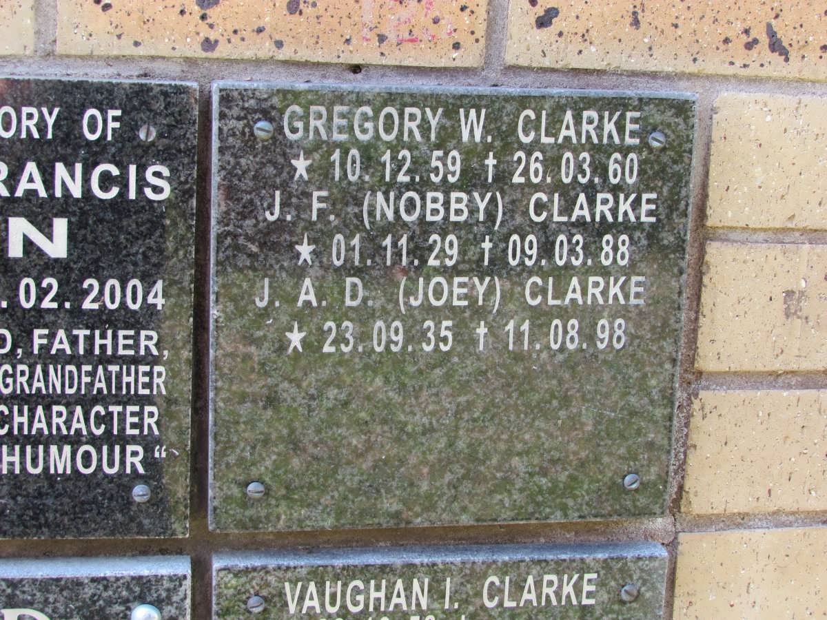 CLARKE J.F. 1929-1988 &amp; J.A.D.  1935-1998 :: CLARKE Gregory W. 1959-1960