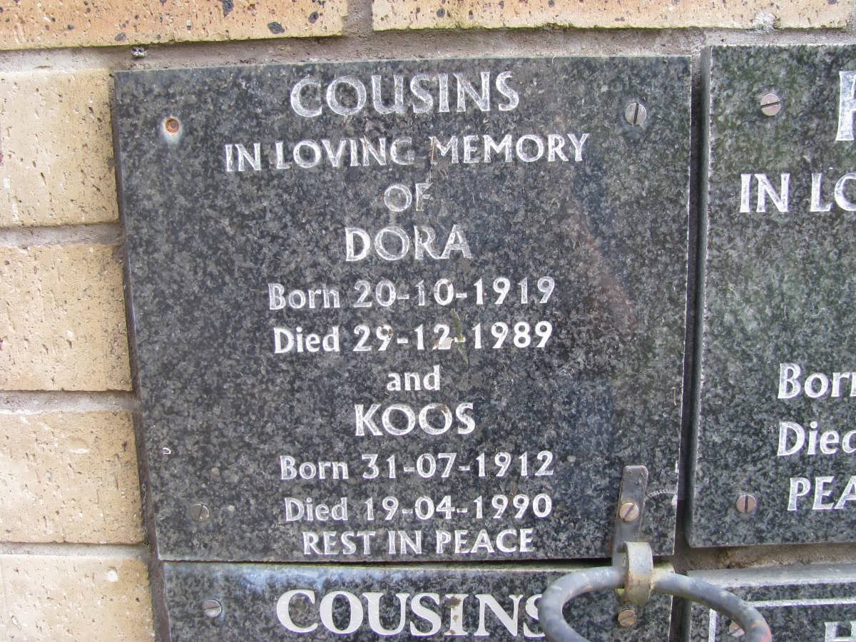 COUSINS Koos 1912-1990 &amp; Dora 1919-1989