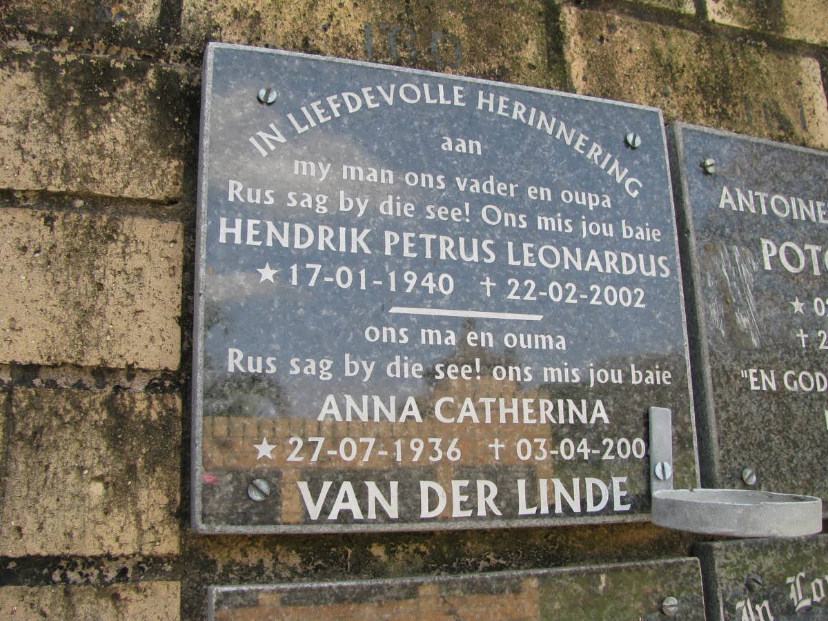 LINDE Hendrik Petrus Leonardus, van der 1940-2002 &amp; Anna Catherina 1936-200?