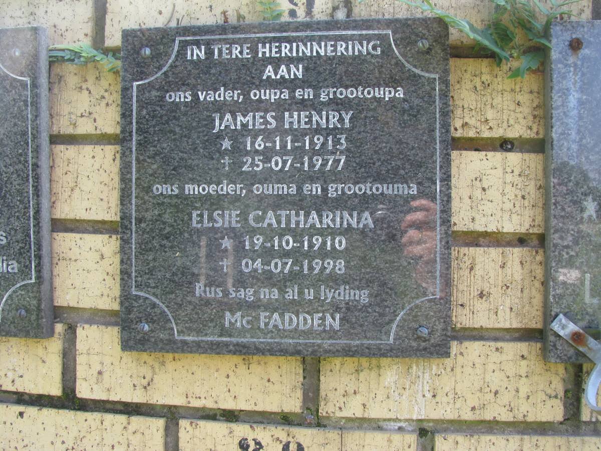 McFADDEN James Henry 1913-1977 &amp; Elsie Catharina 1910-1998
