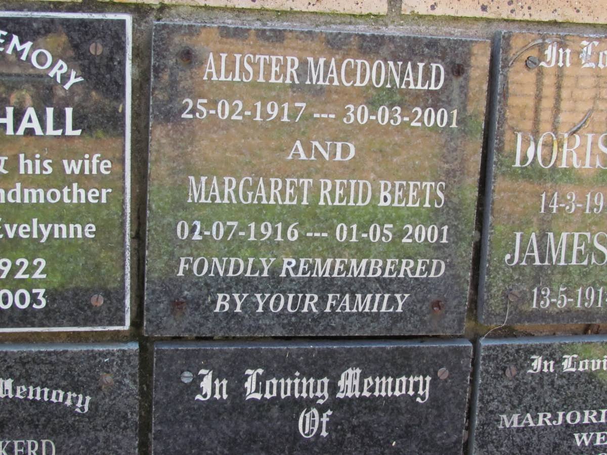 McDONALD Alister 1917-2001 :: BEETS Margaret Reid 1916-2001