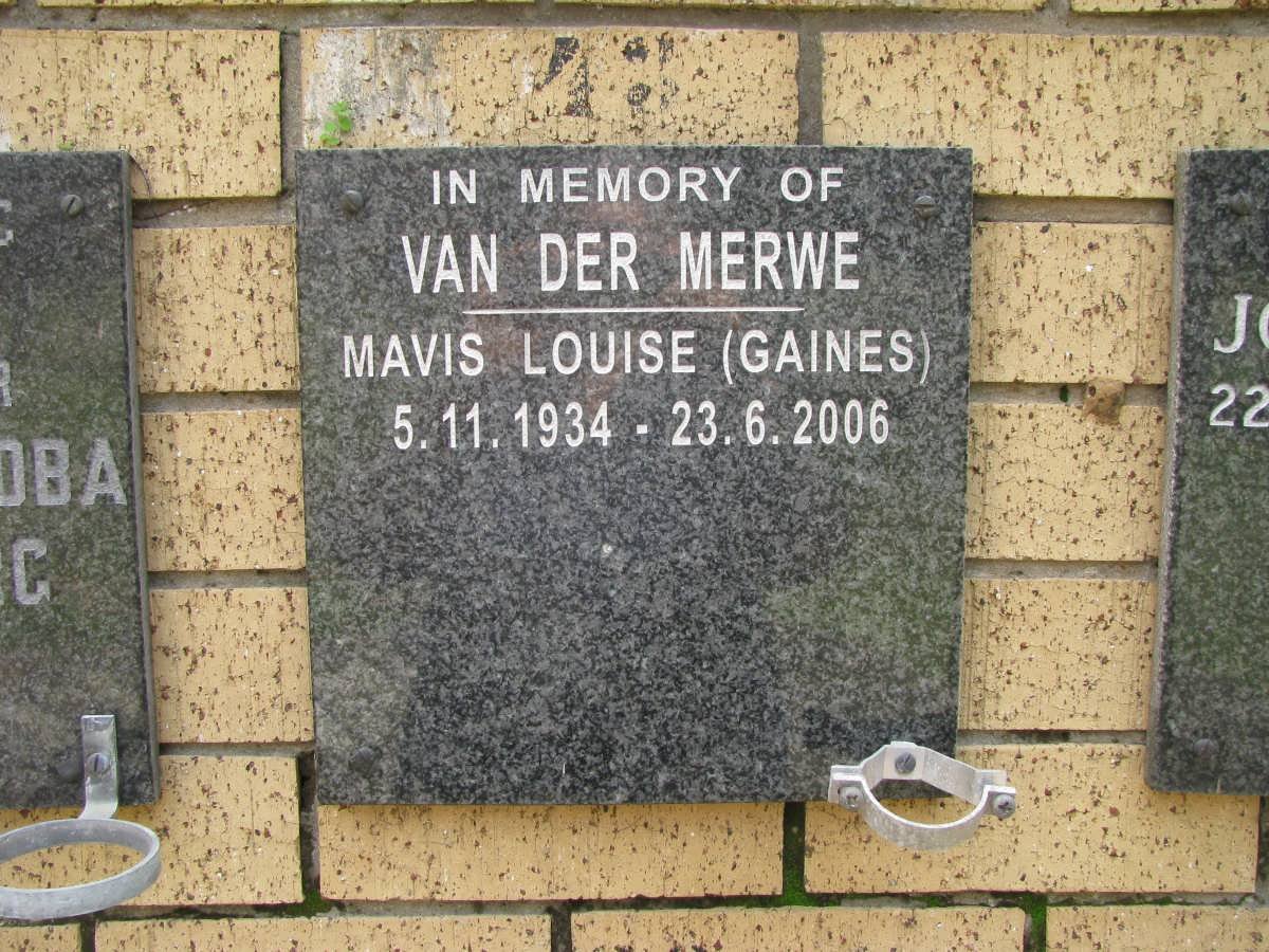 MERWE Mavis Louise, van der nee GAINES 1934-2006