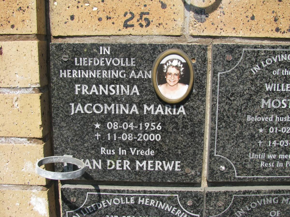 MERWE Fransina Jacomina Maria, van der 1956-2000