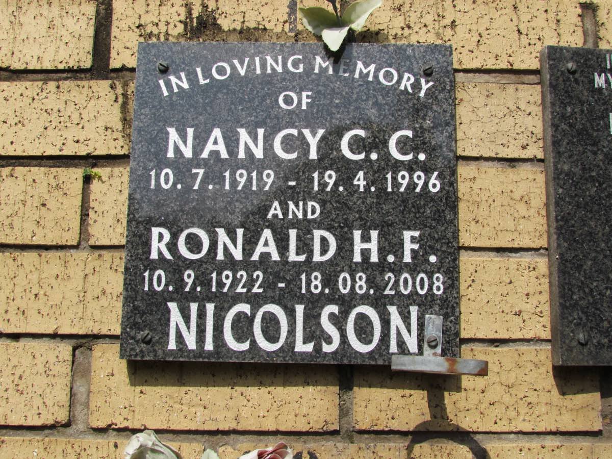 NICOLSON Ronald H.F. 1922-2008 &amp; Nancy C.C. 1919-1996