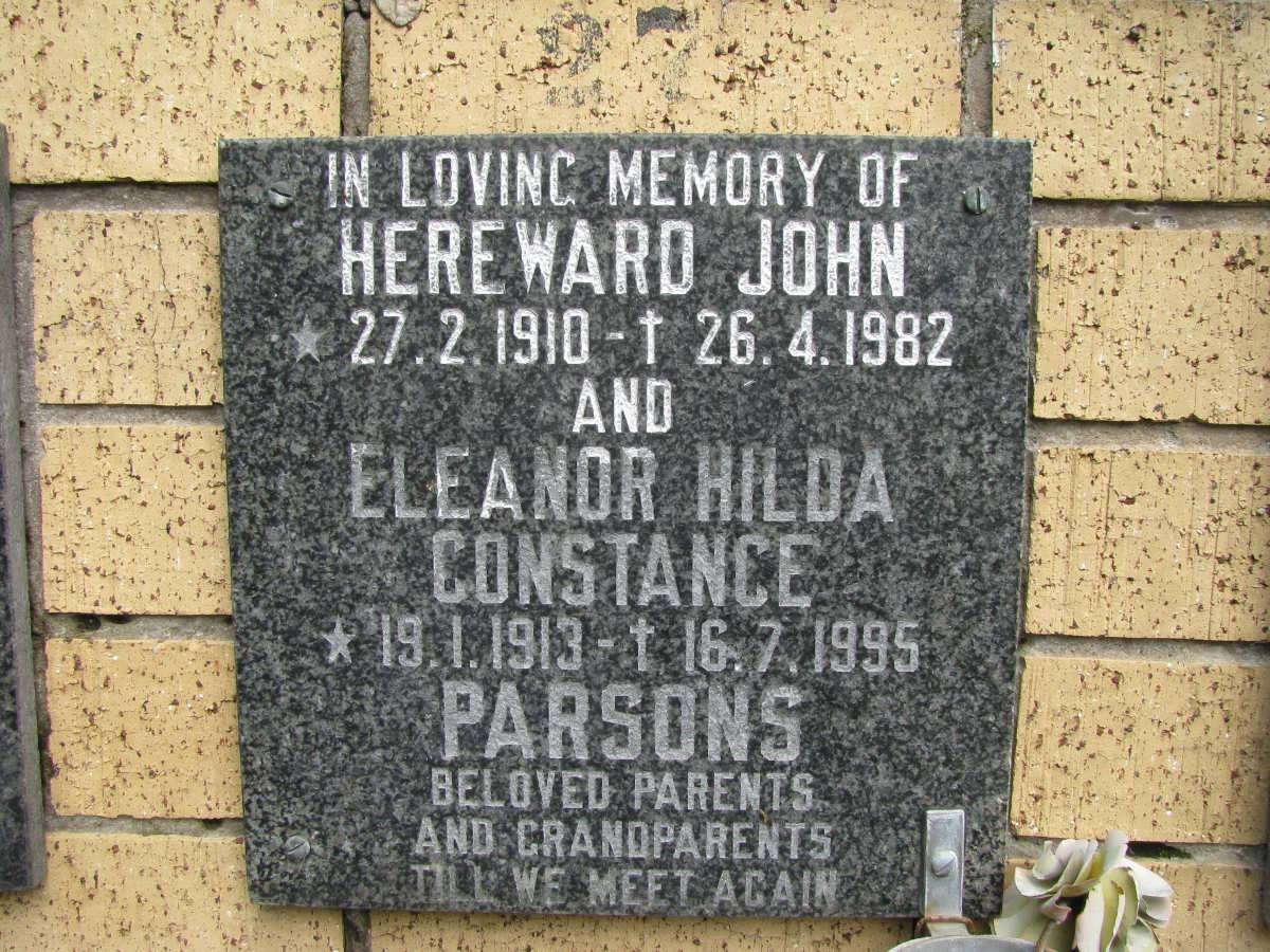 PARSONS Hereward John 1910-1982 &amp; Eleanor Hilda Constance 1913-1995