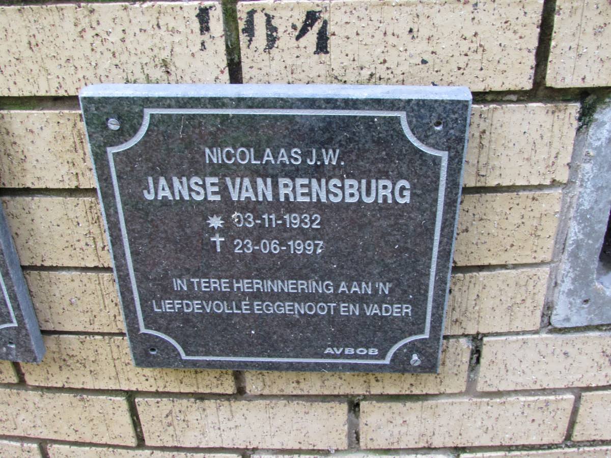 RENSBURG Nicolaas J.W., Janse van 1932-1997