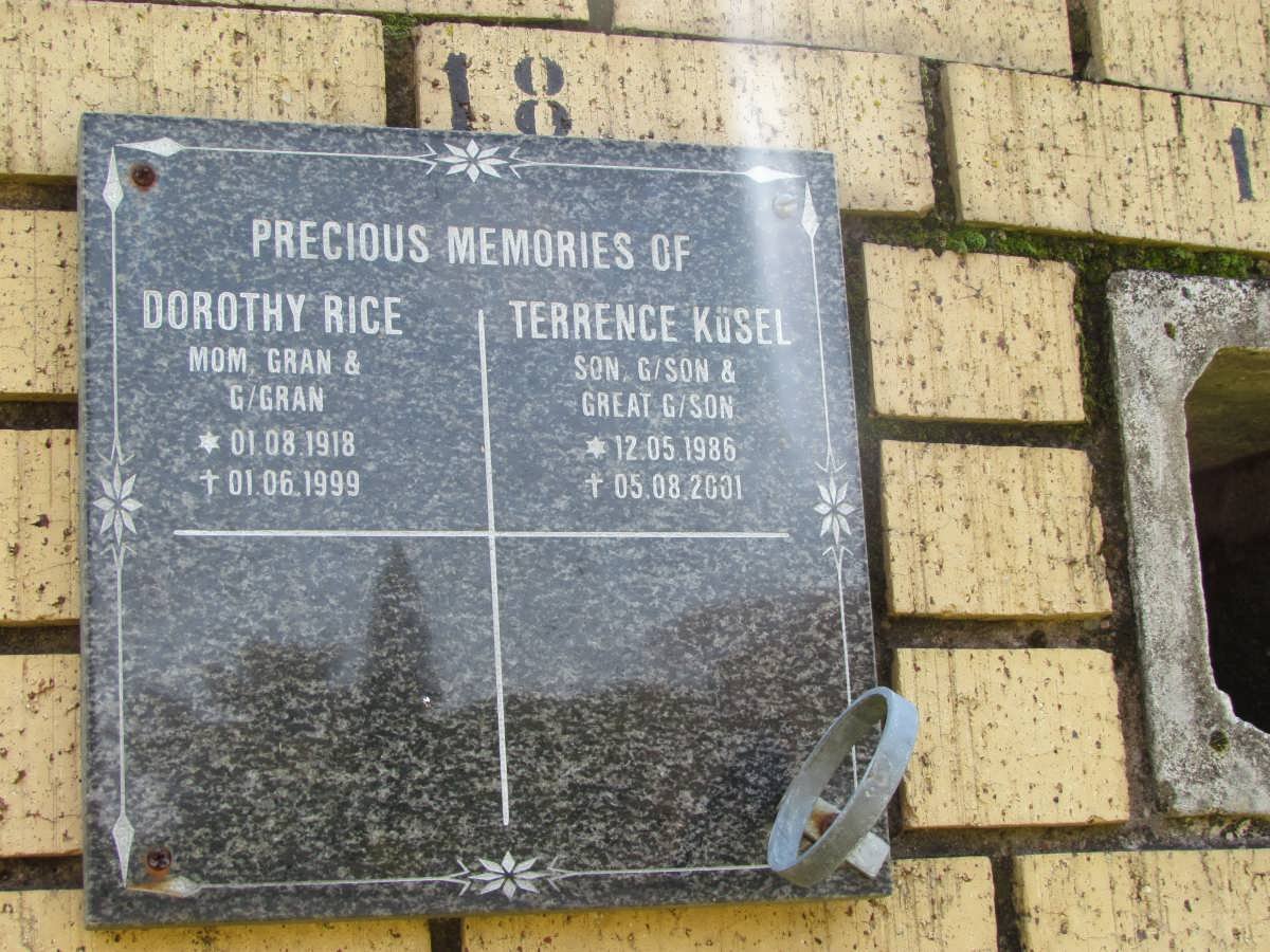 RICE Dorothy 1918-1999 :: KUSEL Terrence 1986-2001