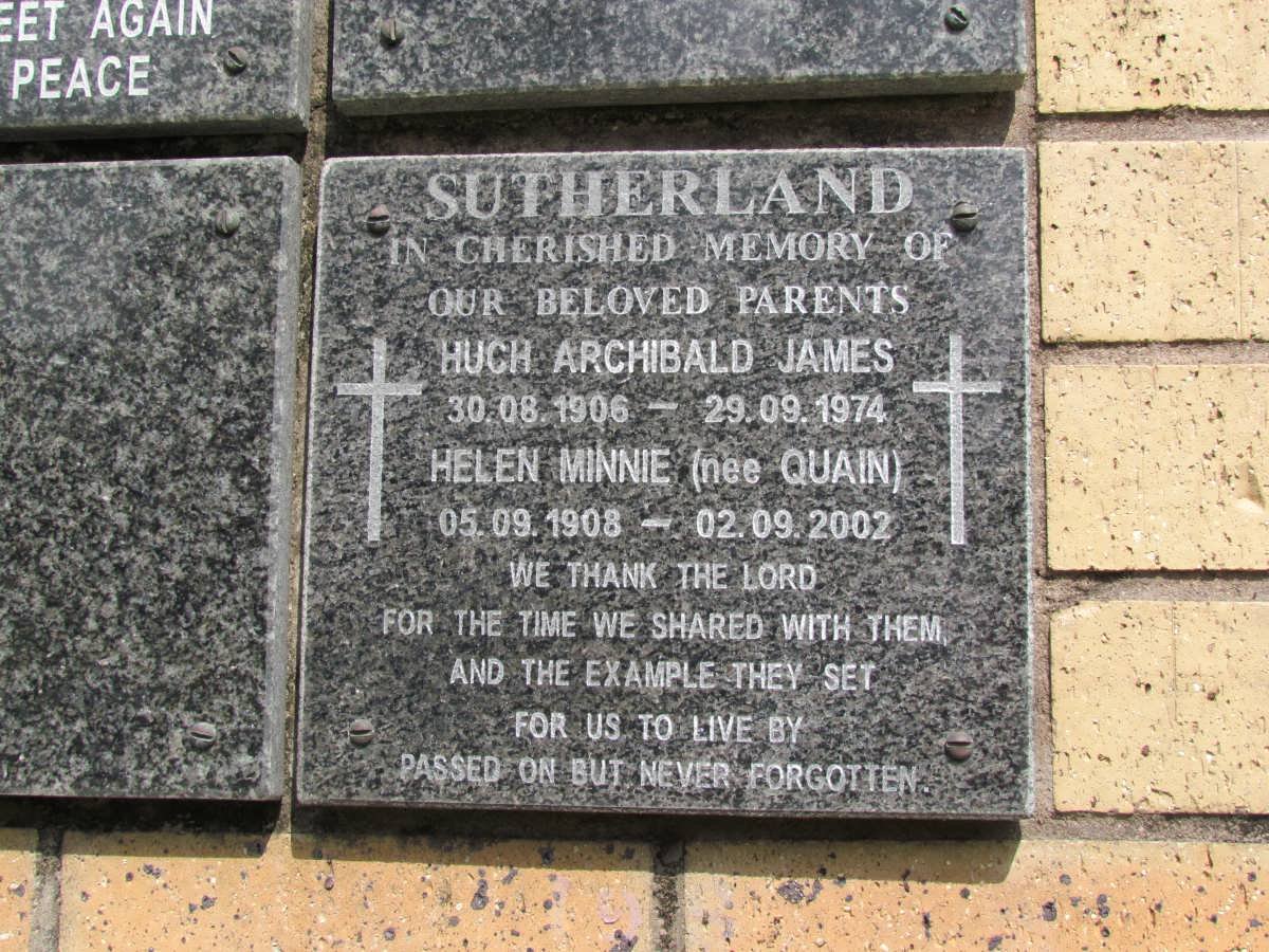 SUTHERLAND Hugh Archibald 1906-1974 &amp; Helen Minnie QUAIN 1908-2002