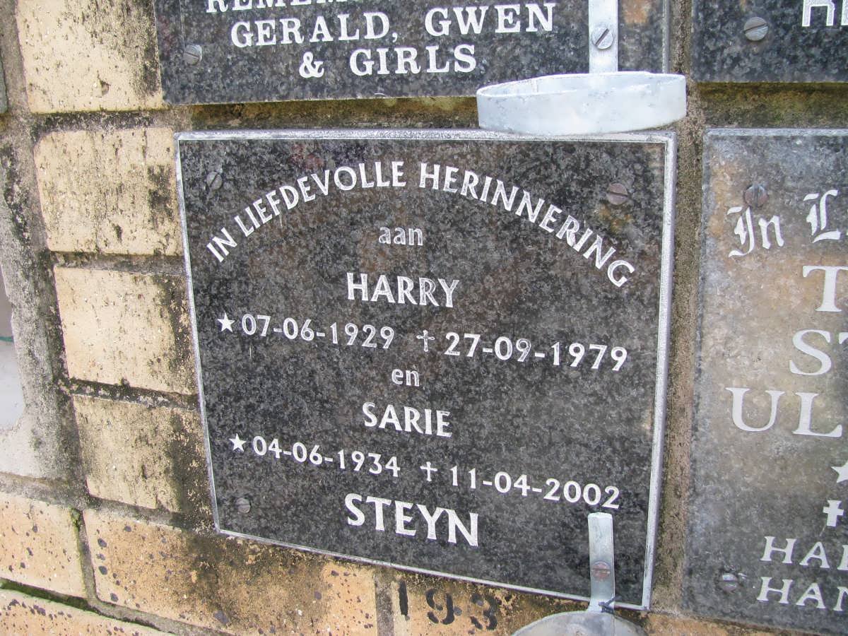STEYN Harry 1929-1979 &amp; Sarie 1934-2002