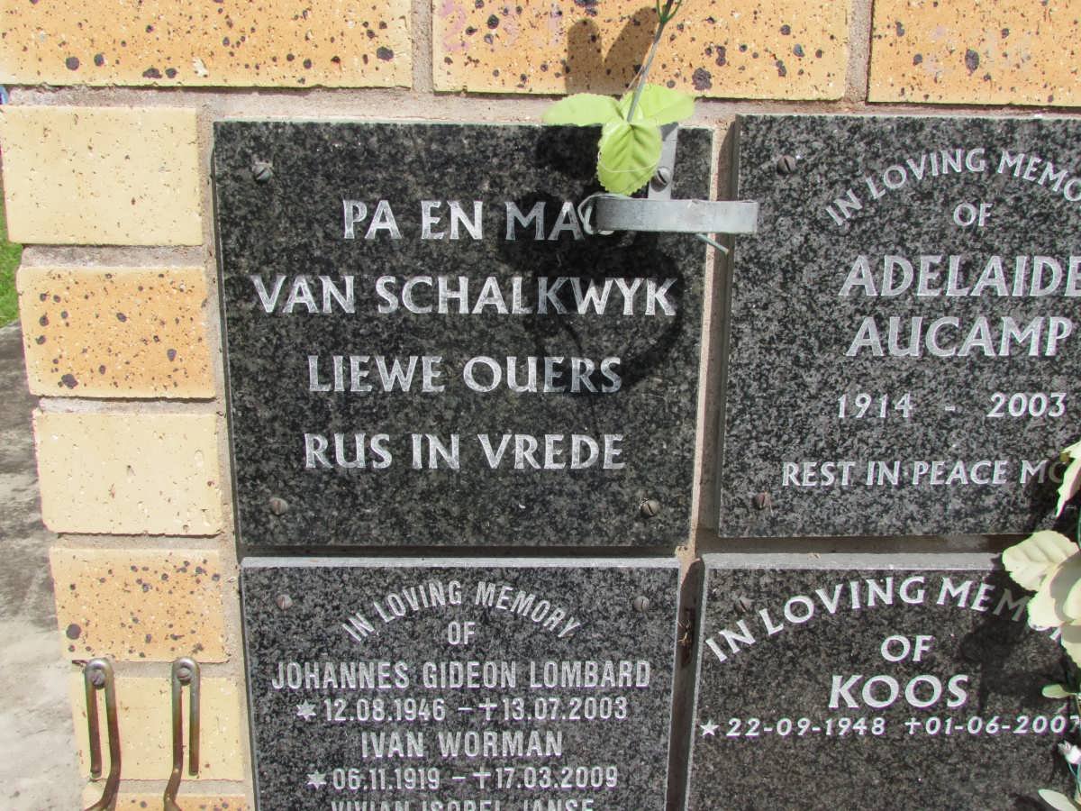 SCHALKWYK, Pa, van &amp; Ma