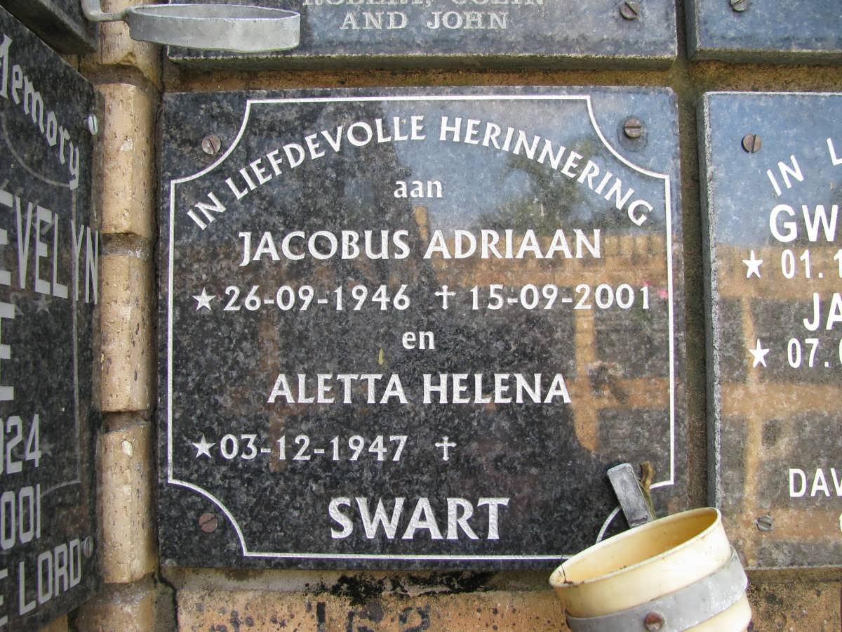 SWART Jacobus Adriaan 1946-2001 &amp; Aletta Helena 1947-