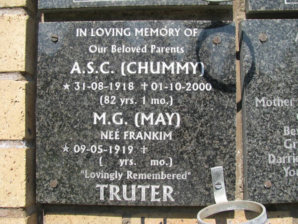 TRUTER A.S.C. 1918-2000 &amp; M.G. FRANKIM 1919-