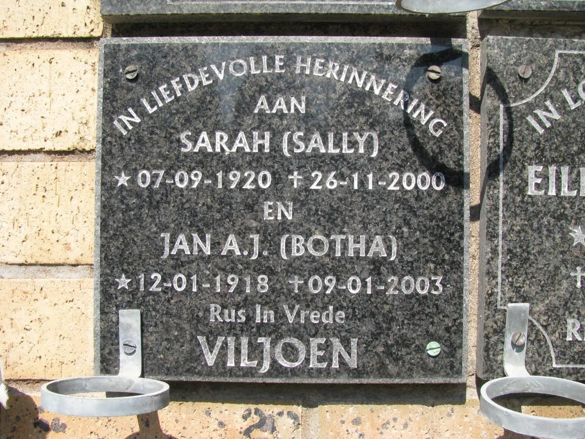 VILJOEN Jan A.J. 1918-2003 &amp; Sarah 1920-2000