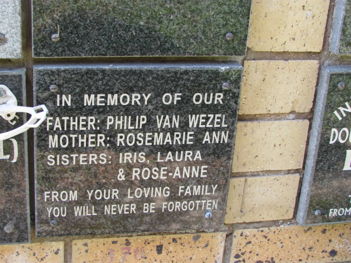 WEZEL Philip, van &amp; Rosemarie Ann :: VAN WEZEL Iris :: VAN WEZEL Laura :: VAN WEZEL Rose-Anne