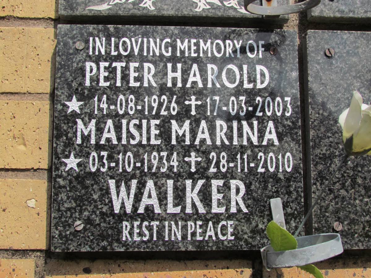WALKER Peter Harold 1926-2003 &amp; Maisie Marina 1934-2010