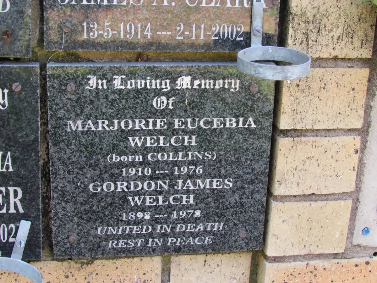 WELCH Gordon James 1898-1978 &amp; Marjorie Eucebia COLLINS 1910-1976