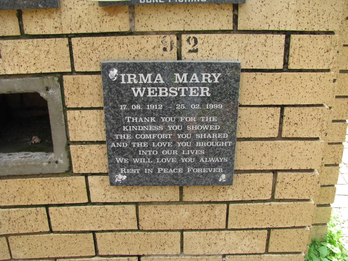 WEBSTER Irma Mary 1912-1999