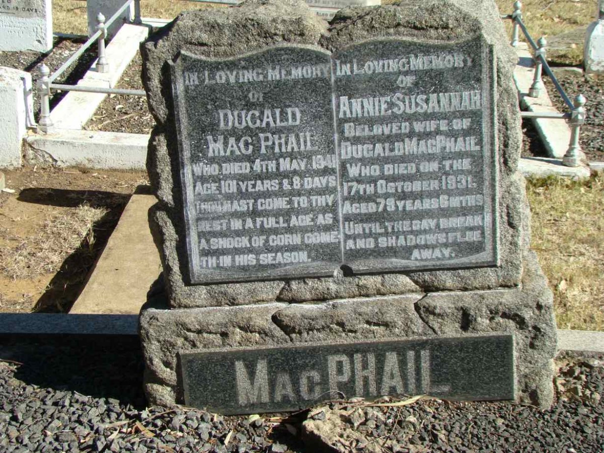 MACPHAIL Dugald -1941 &amp; Annie Susannah -1931