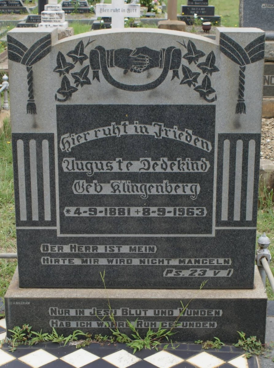 DEDEKIND Auguste nee KLINGENBERG 1881-1963