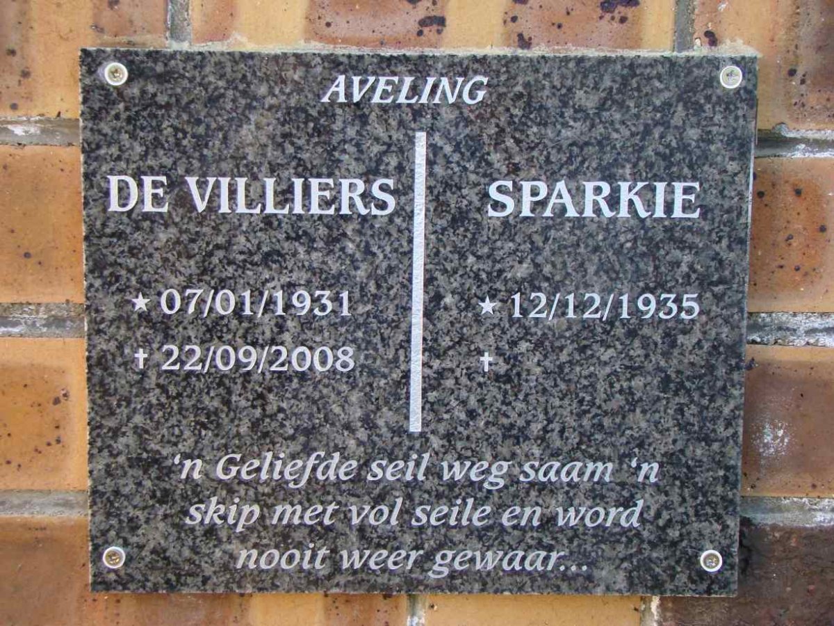 AVELING de Villiers 1931-2008 &amp; Sparkie 1935-