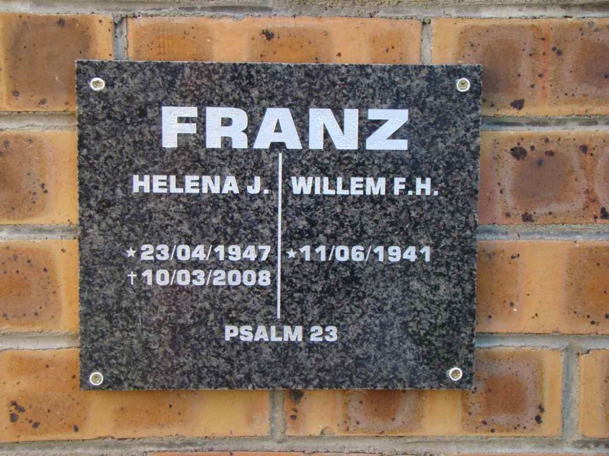 FRANZ Willem F.H. 1941- &amp; Helena J. 1947-2008