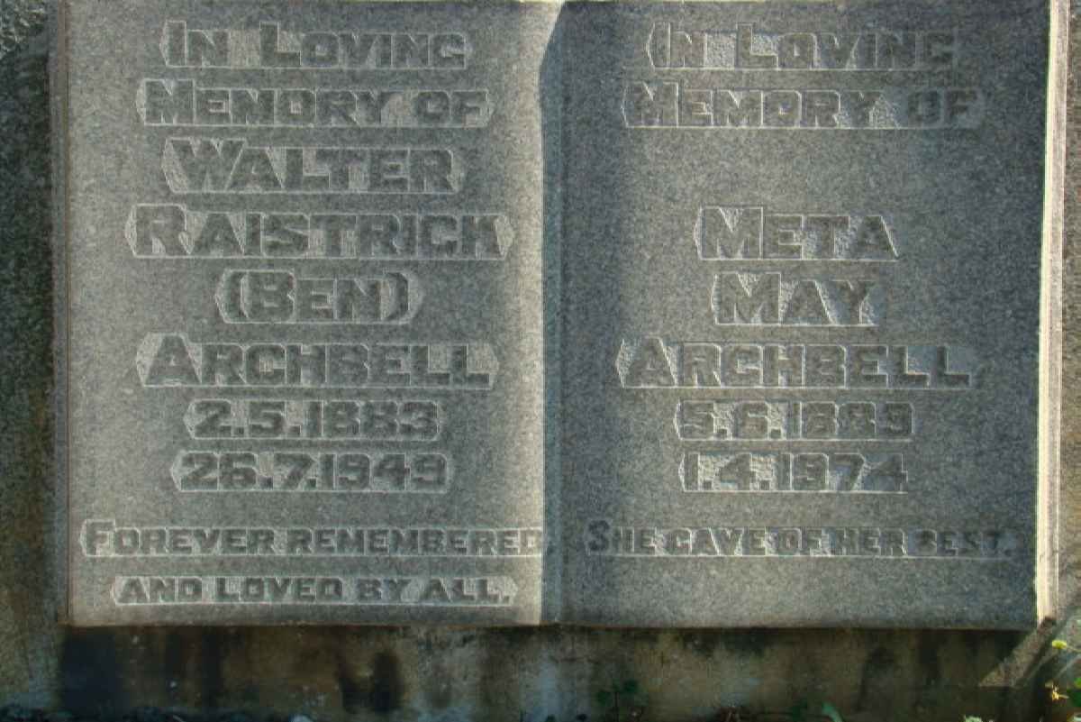 ARCHBELL Walter Raistrick 1883-1949 &amp; Meta May 1889-1974