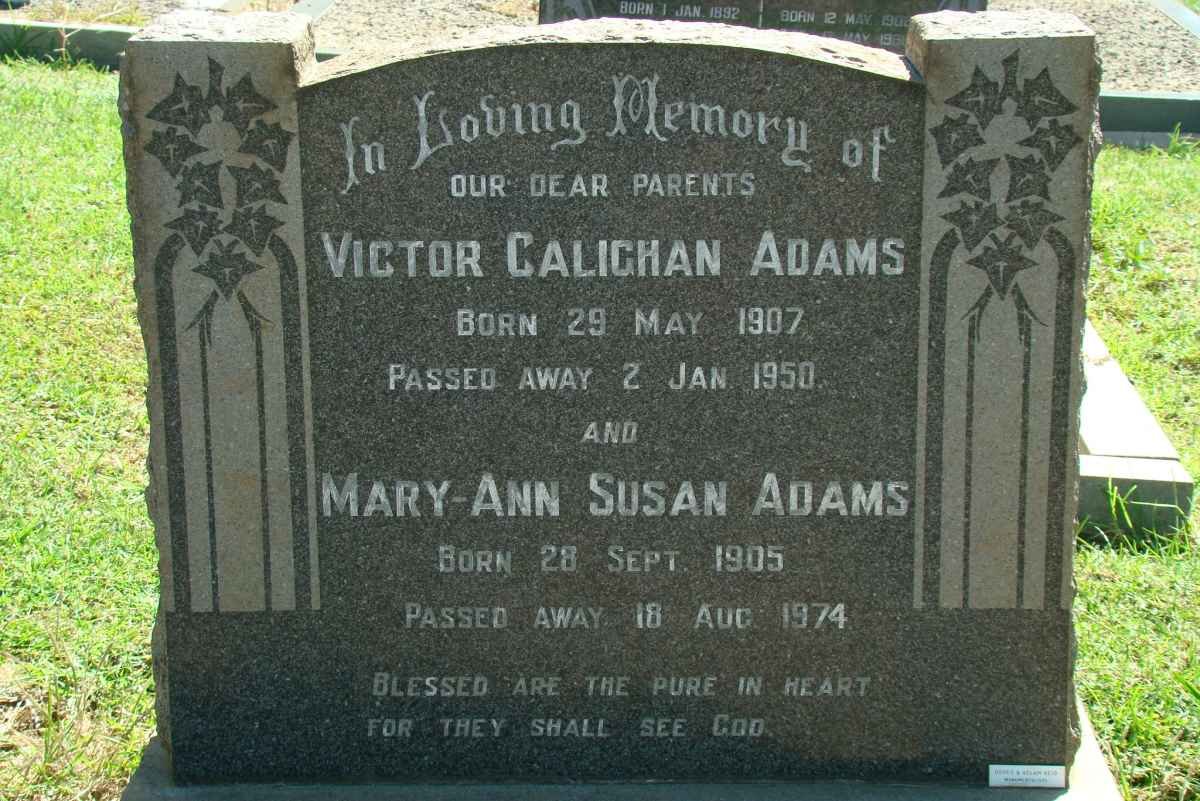 ADAMS Victor Calighan 1907-1950 &amp; Mary-Ann Susan 1905-1974